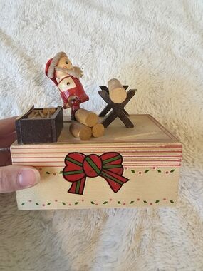 1980s Vintage Wooden Christmas Santa Claus Figurine Wind Up - Works